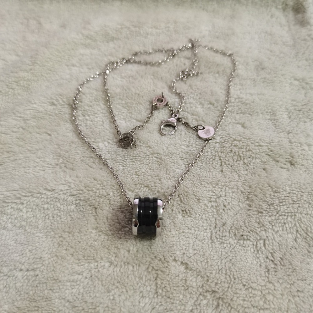 Bvlgari B Zero 1 Sterling Silver And Black Pendant Necklace